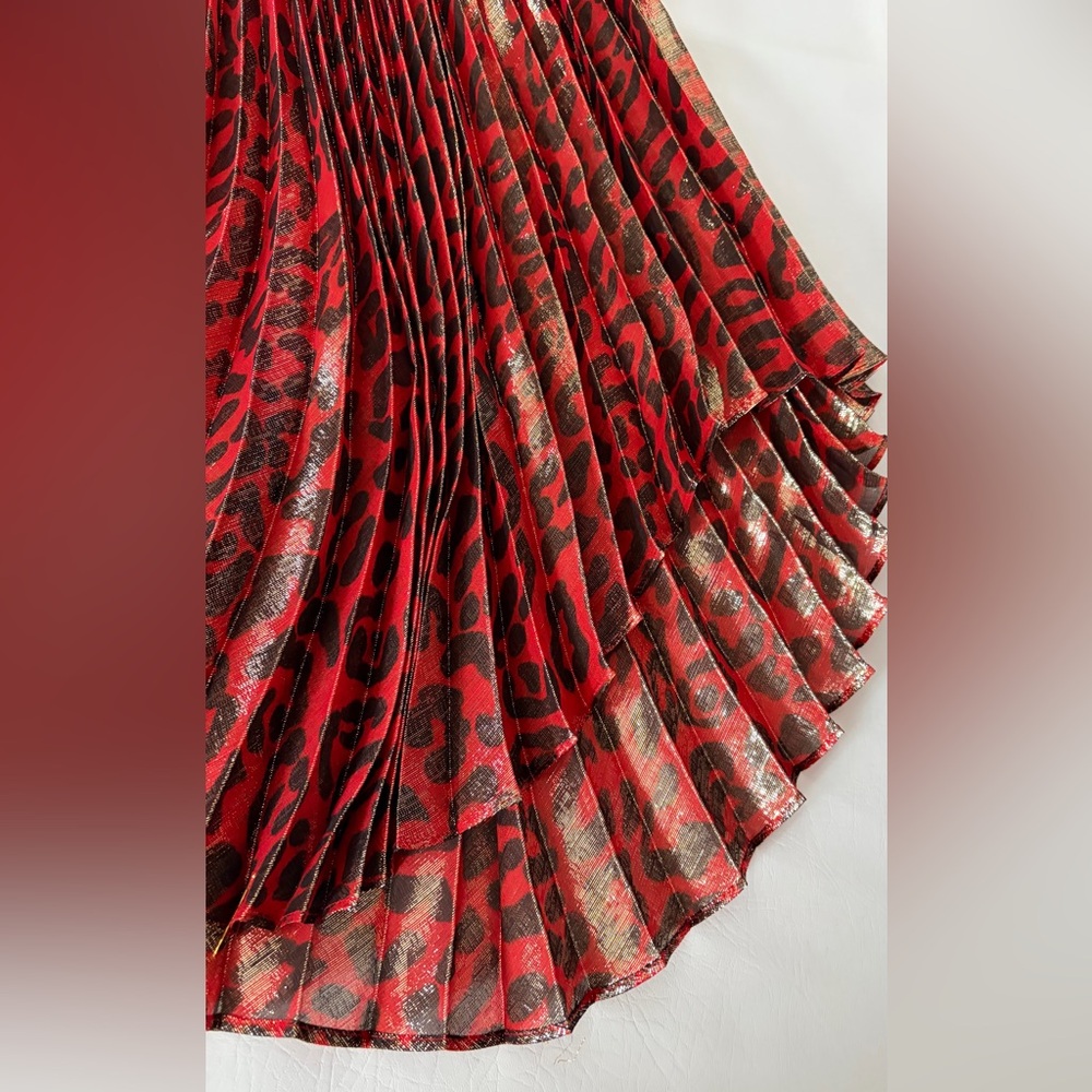 Alice + Olivia Skirt Katz Metallic Leopard Print Pleated Maxi Skirt size 0 - Picture 11 of 16